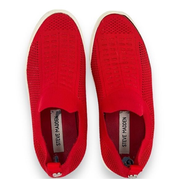 Steve Madden Daray Red Knit Mesh Stretch White Platform Slip On Sneaker Size 6.5 - Picture 6 of 10